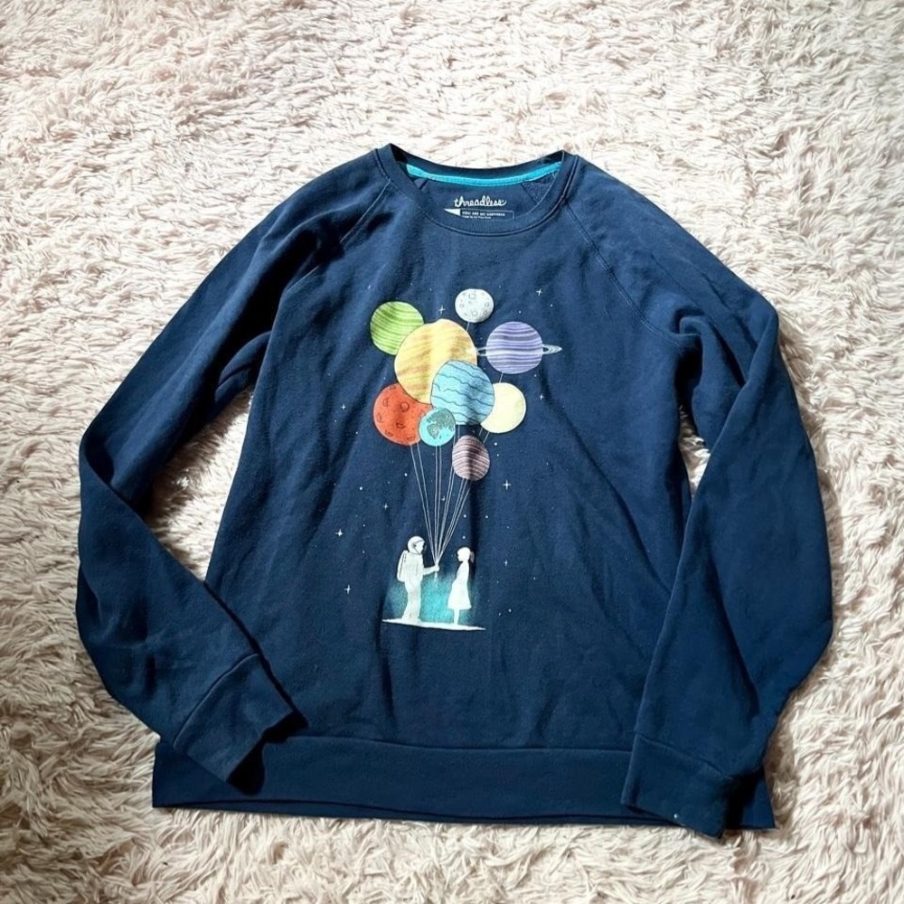 Kidcore Weird Core Whimsical Space Planets‎ Pullover Sweater Womens M Mystical